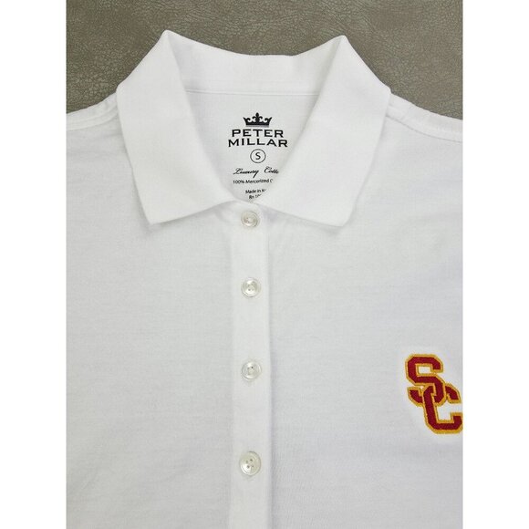 Peter Millar Luxury Cotton Small White Womens USC Embroidered Chest Logo Polo - Picture 1 of 8